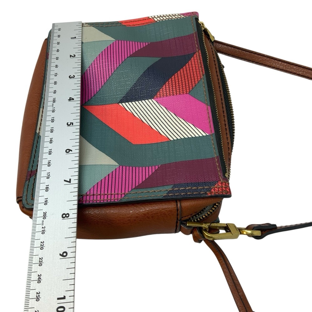 Fossil Crossbody Leather Trim Coated Canvas Chevron Campbell Purse Organize‎ - Picture 14 of 16